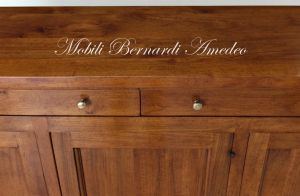 Handcrafted sideboard made of solid walnut with 3 Piedmontese style doors